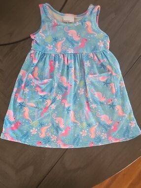 Flap Happy Light Blue Dress with Pink Seahorse Print